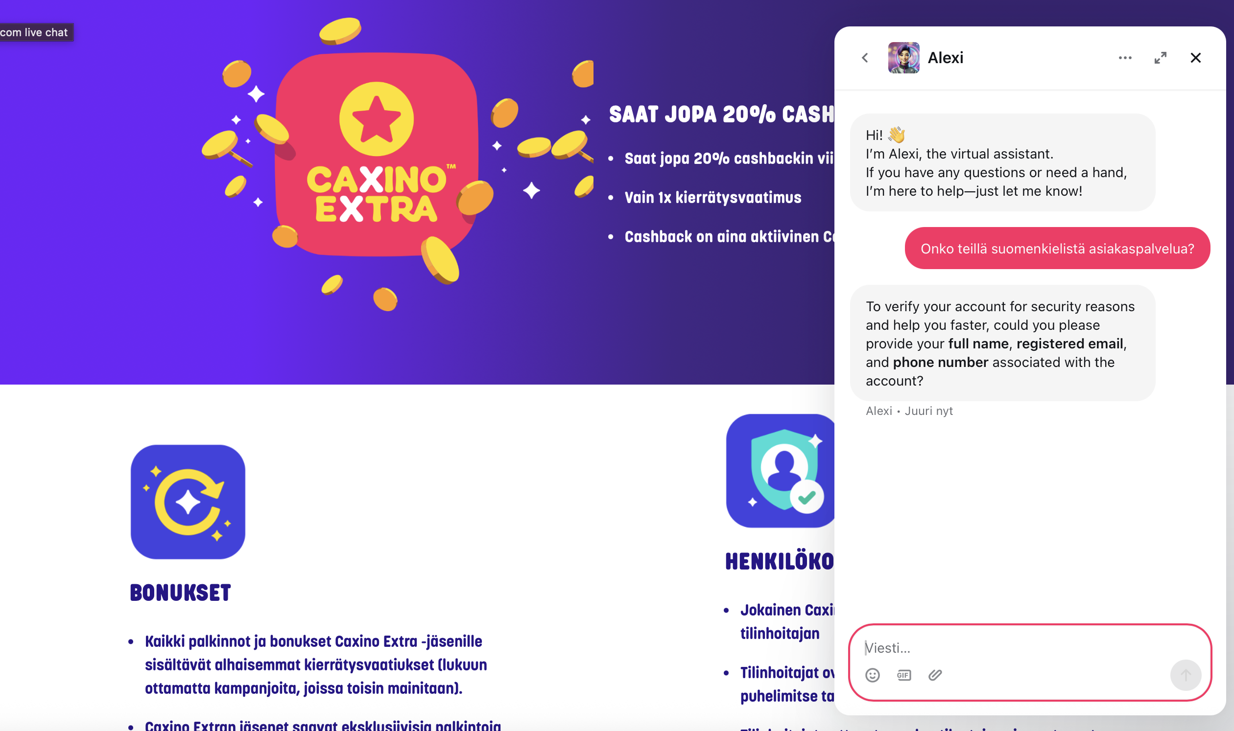 Caxino Casino chat
