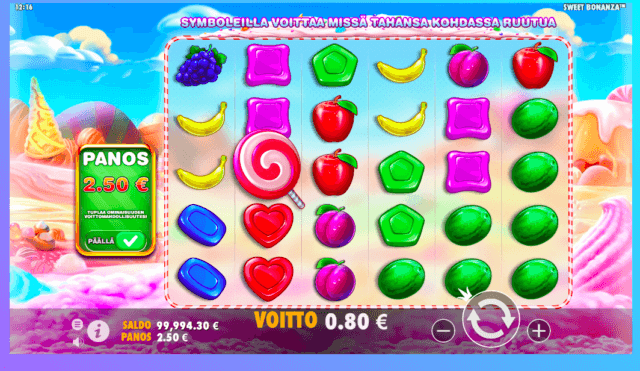 Sweet bonanza hedelmäpeliä voi pelata myös leikkirahalla.