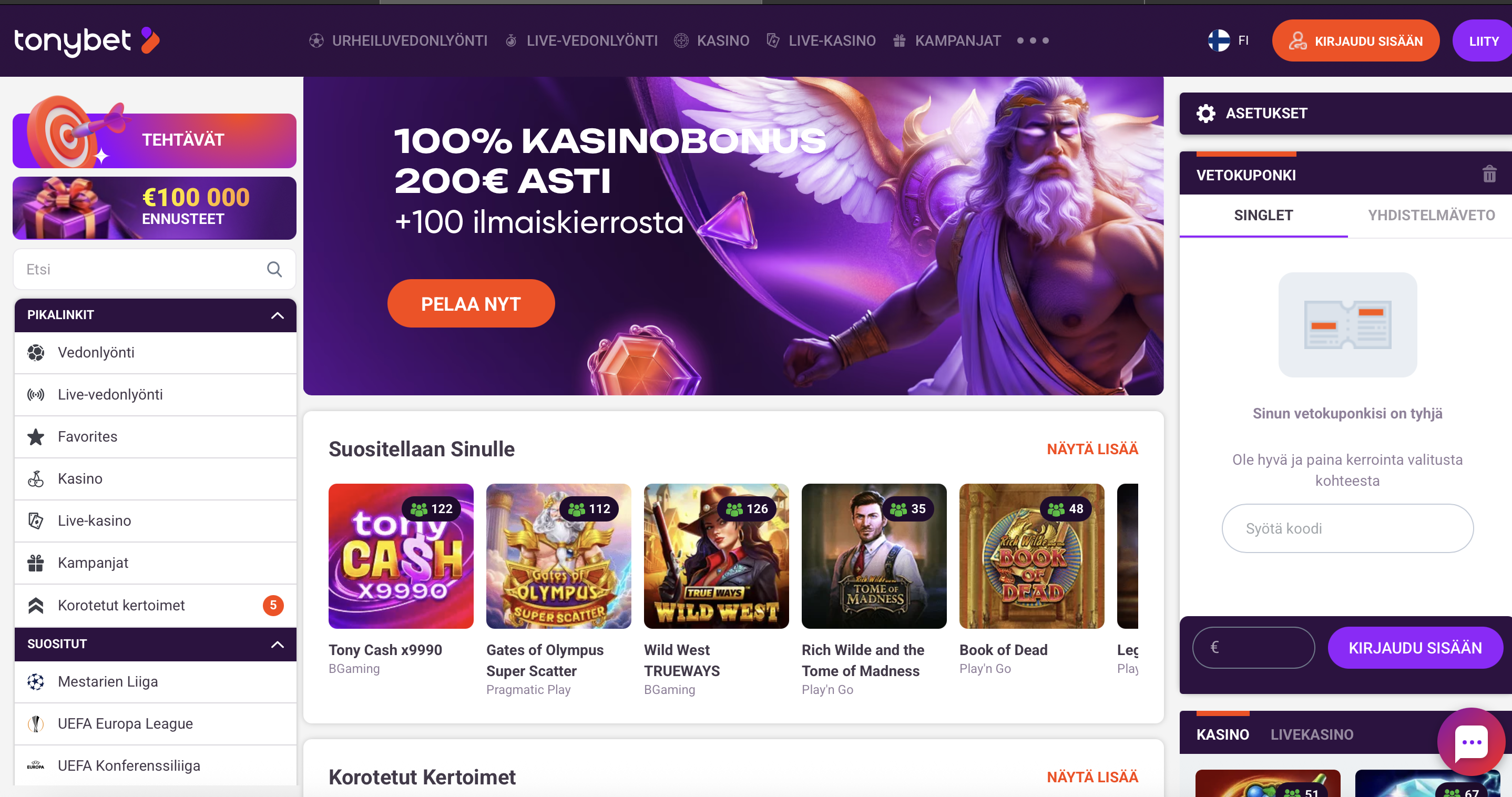 tonybet perinteinen nettikasino