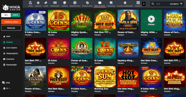 Ninja Casino rahapelit ilman rekisteröintiä