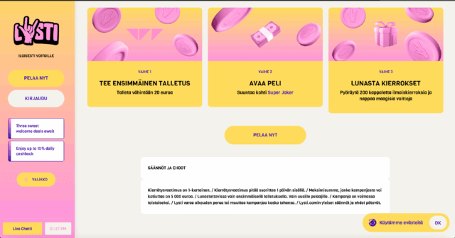 Lysti kasino bonus ei kierrätystä